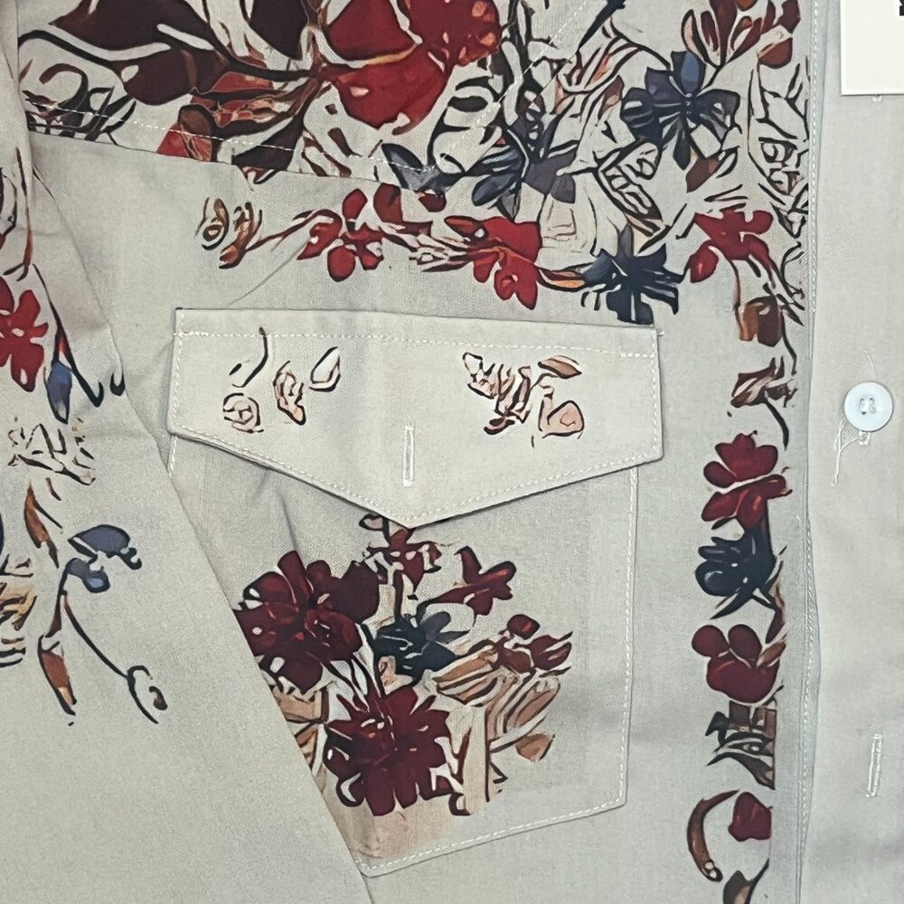 Men's Ouku Beige Floral Casual Button Down Shirt M - Picture 4 of 8